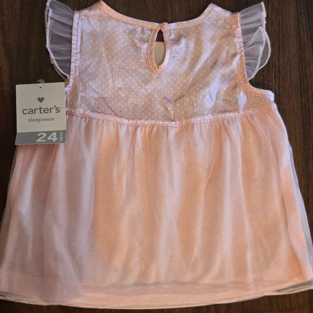 Carters Baby Girl Pink Polka Dot Tulle Sleepwear Nightgown 24 Months NWT